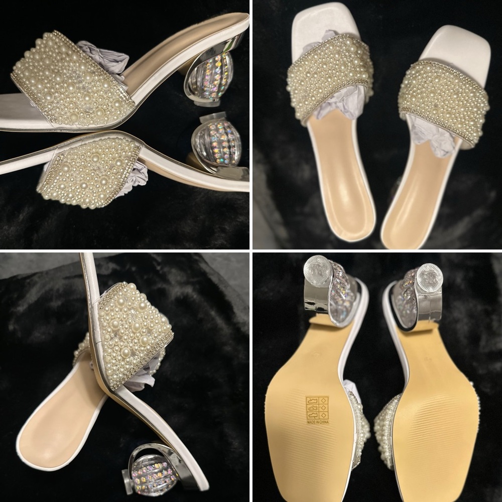Elegant Pearl Embellished White Heels